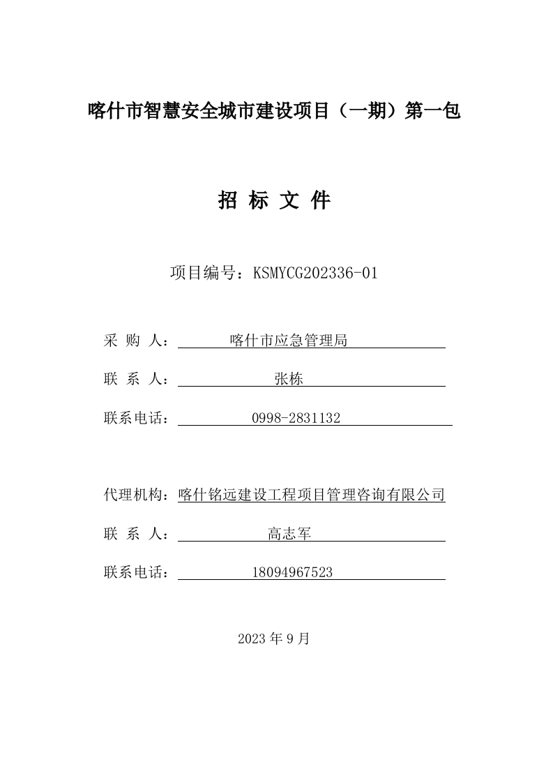 2063万-喀什市智慧安全城市建设项目（一期）