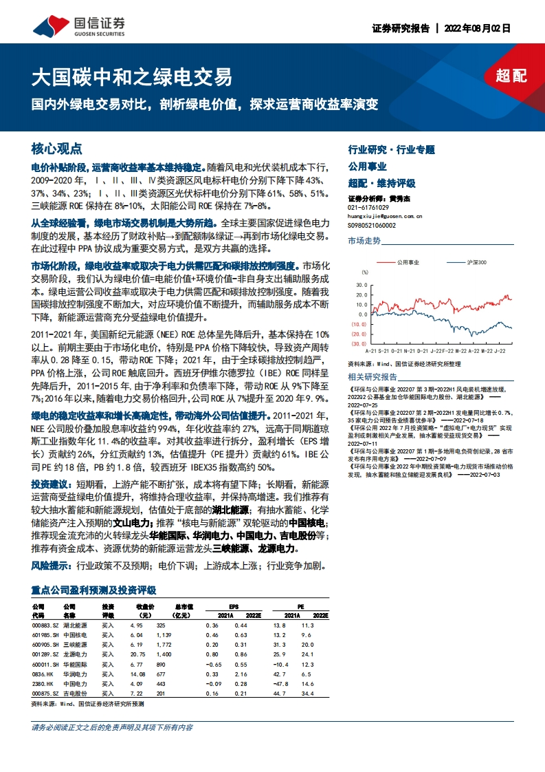 【深度分析】交易：国内外绿电交易对比，剖析绿电价值，探求运营商收益率演变-国信证券