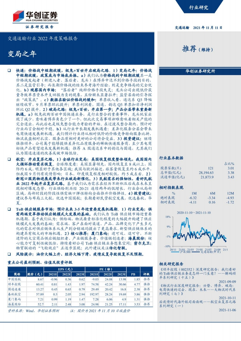 交通运输行业2022年度投资策略分析报告：变局之年-华创证券-2022