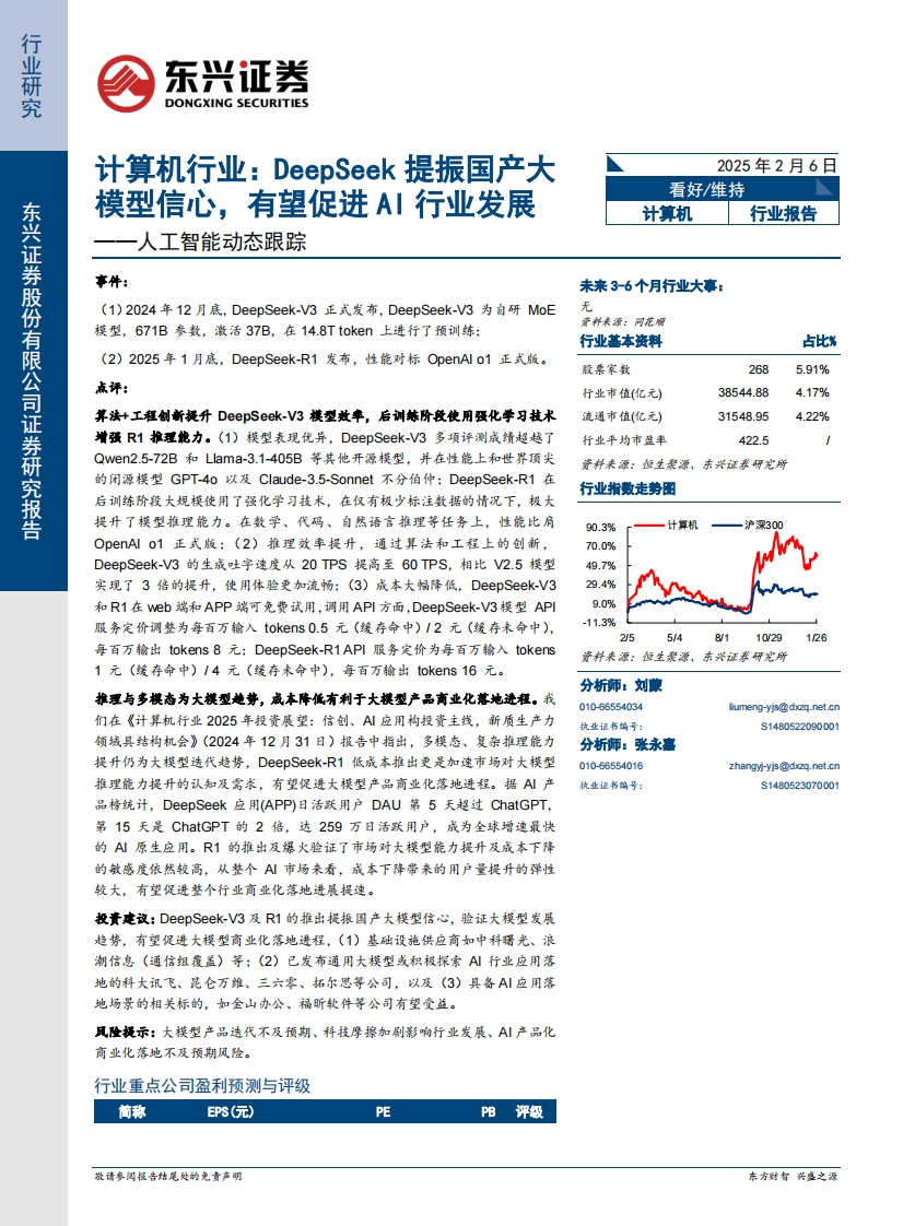 人工智能动态跟踪：计算机行业：DeepSeek提振国产大模型信心，有望促进AI行业发展