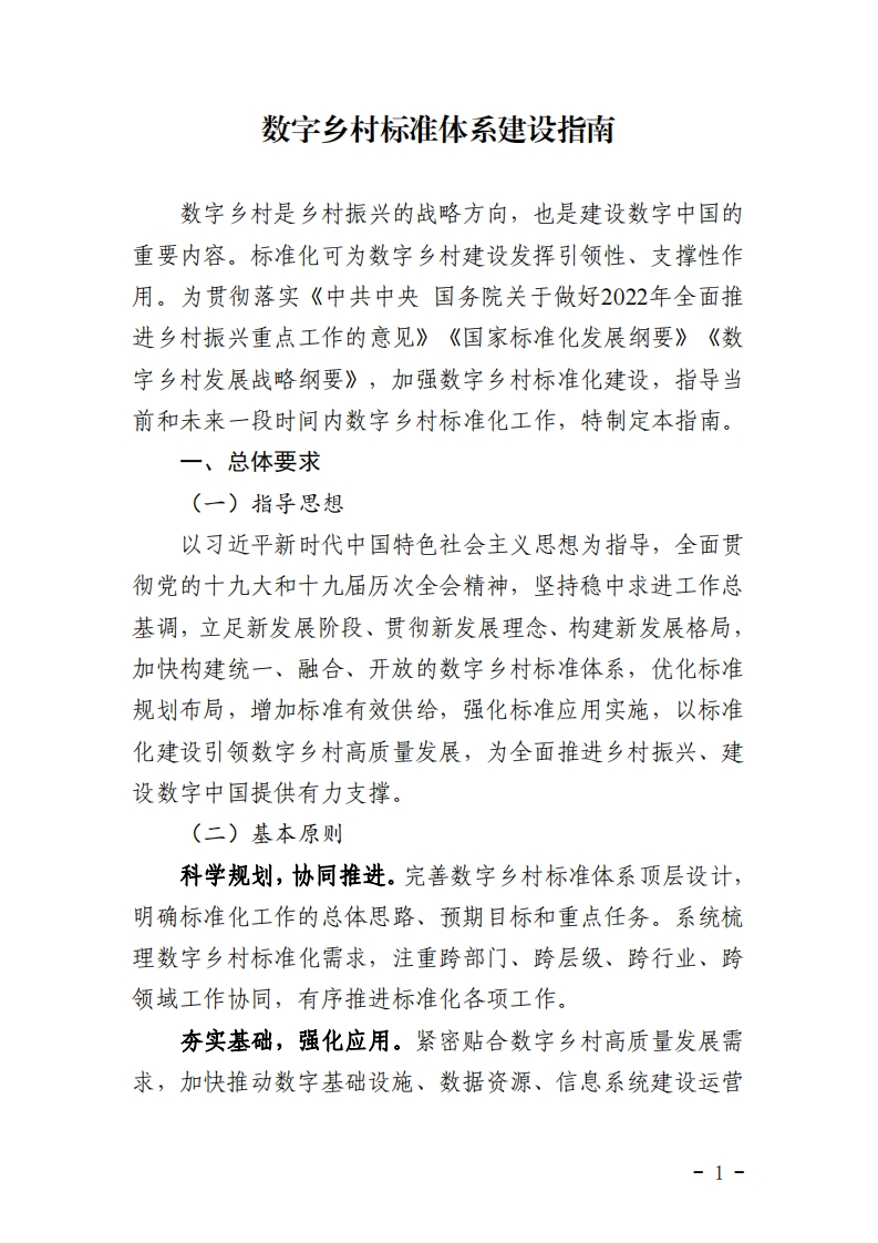 数字乡村标准体系建设指南